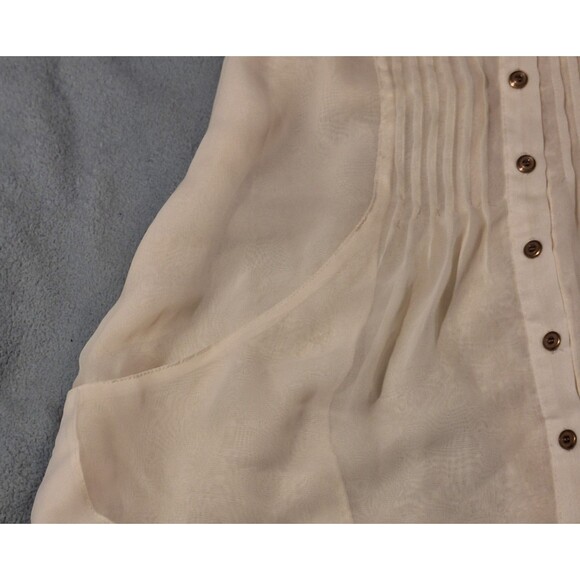 GRACE ELEMENTS Vintage Ivory Blouse Women L Roll up Long Sleeves Pleats - Picture 12 of 12